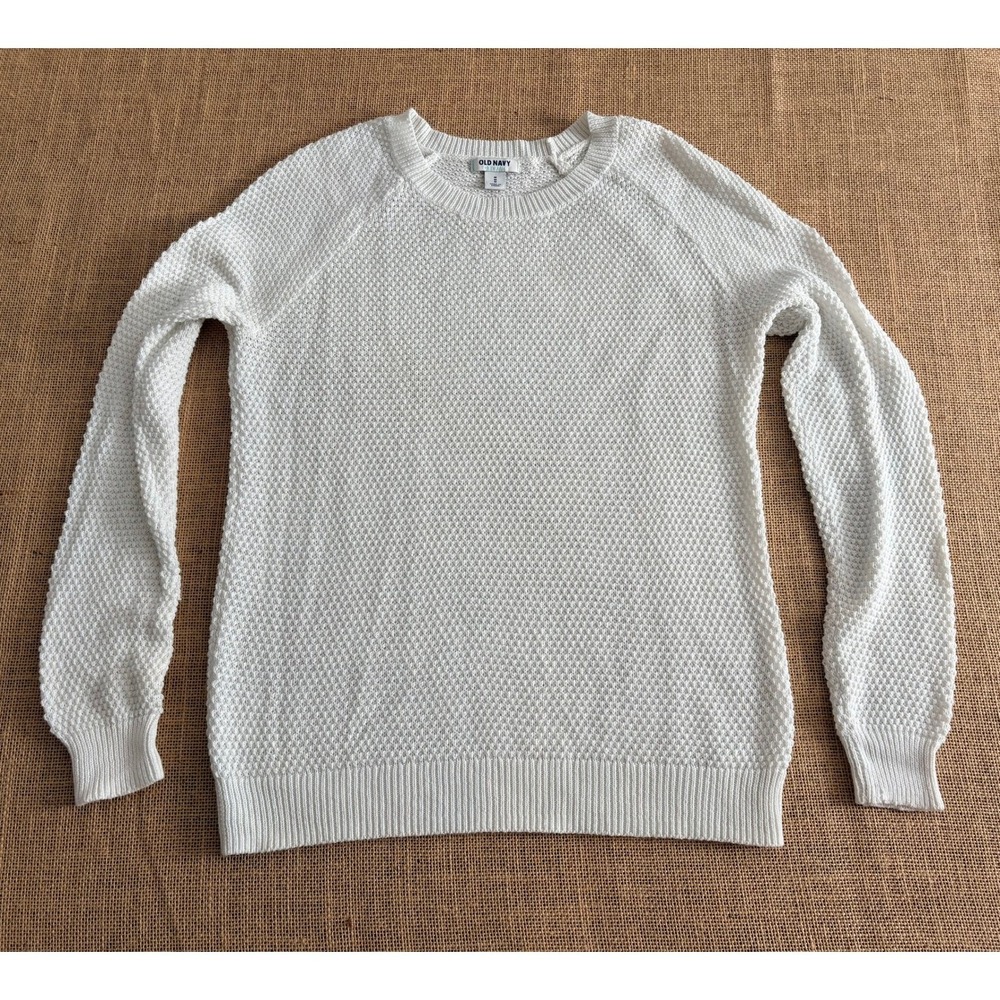 Coastal Womens White Popcorn Knit Crew Neck Raglan Pullover Sweater Size M